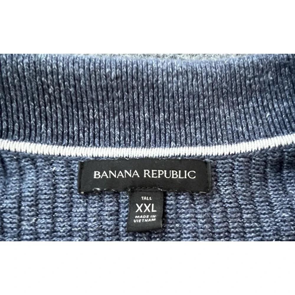 Banana Republic Polo Men 2XLT Blue Soft Linen Blend SS chunky Knit Luxury New